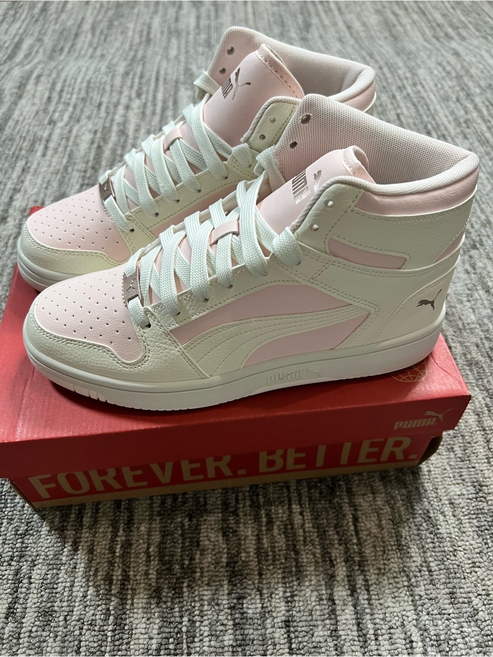 PUMA Rebound Layup Rcl Shine High Top Womens Pink, White Sneakers Size 8 - Picture 9 of 10